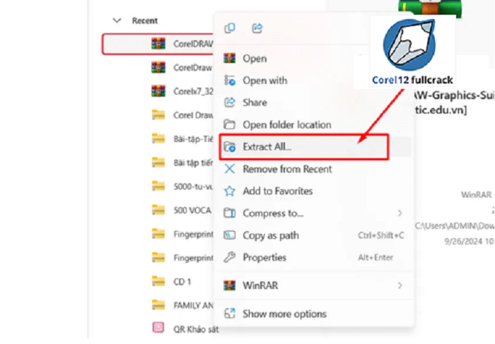 Giải nén file vừa tải về