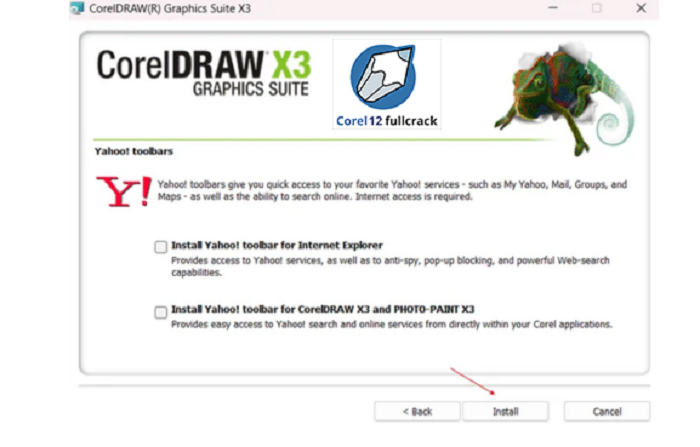 Nhấn Install để cài đặt Corel X3 Portable